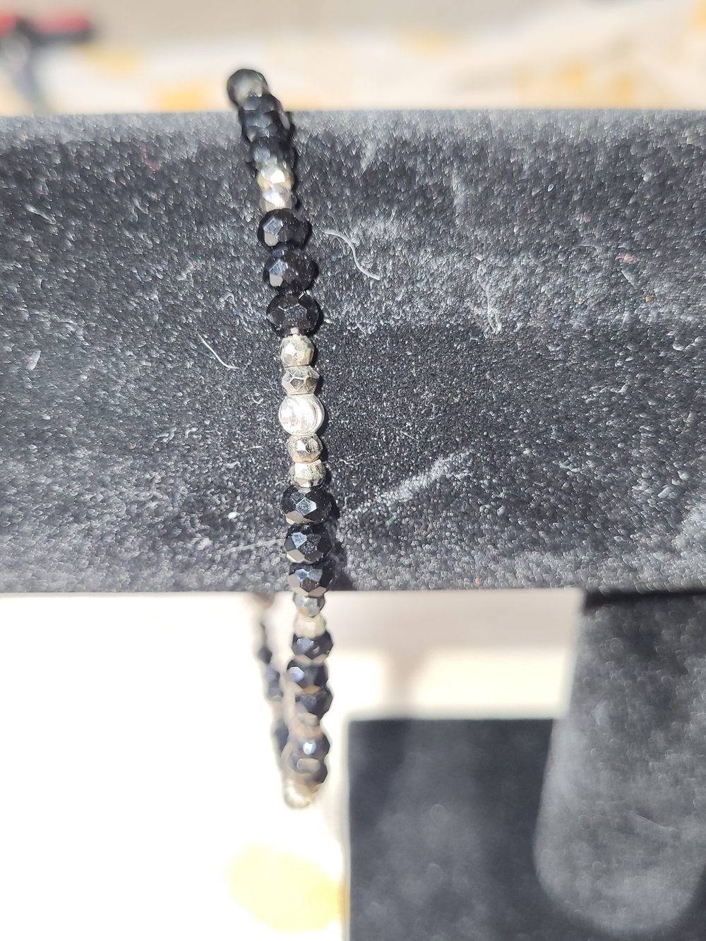 Anklet- Genuine Gemstones-  Black and Silver Beaded Women’s Anklet 9.5in